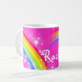 パーソナライズな一流の女の子のレイチェルの虹ピンクのマグ コーヒーマグカップ (正面左)