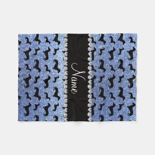 パーソナライズな一流の淡いブルーのグリッターのダックスフント フリースブランケット (正面(横))
