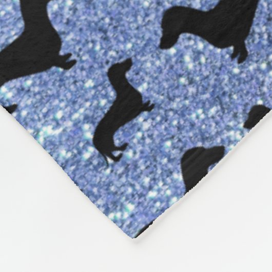 パーソナライズな一流の淡いブルーのグリッターのダックスフント フリースブランケット (角)