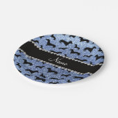 パーソナライズな一流の淡いブルーのグリッターのダックスフント ペーパープレート (アングル)