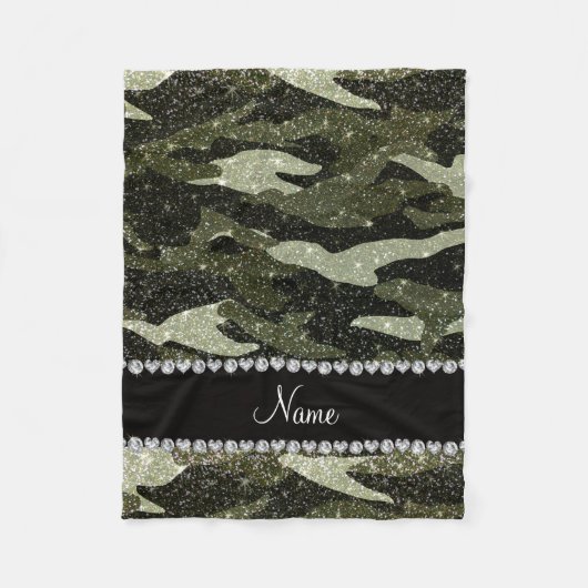 パーソナライズな一流の深緑色のグリッターのカムフラージュ フリースブランケット (正面)