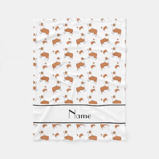 パーソナライズな一流の白いウェルシュコーギーのペンブローク犬 フリースブランケット (正面)