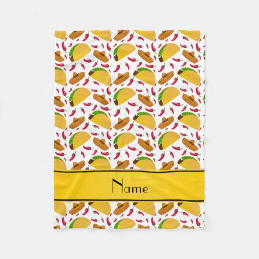 パーソナライズな一流の白いタコスのソンブレロのchilis フリースブランケット (正面)