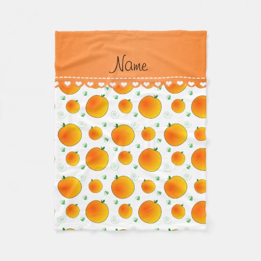 パーソナライズな一流の白いモモの緑の葉の渦巻 フリースブランケット (正面)