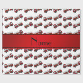 パーソナライズな一流の白い普通消防車の赤のストライブ柄 ラッピングペーパー (フラット)