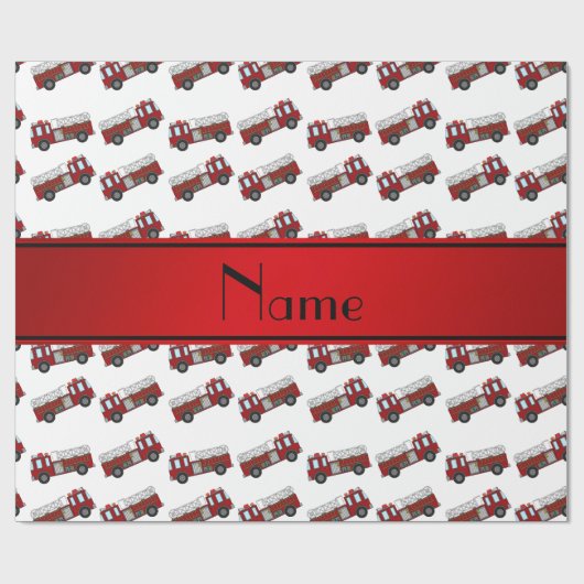 パーソナライズな一流の白い普通消防車の赤のストライブ柄 ラッピングペーパー (フラット)