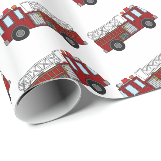 パーソナライズな一流の白い普通消防車の赤のストライブ柄 ラッピングペーパー (ロールコーナー)