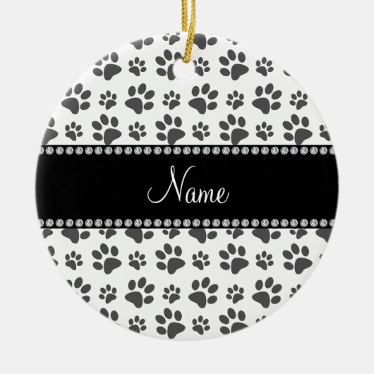 パーソナライズな一流の白い犬の足のプリント セラミックオーナメント (正面)