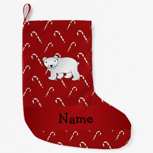 パーソナライズな一流の白くまのキャンディ・ケーンパターン スモールクリスマスストッキング (正面)