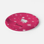 パーソナライズな一流の白くまのピンクの雪片 ペーパープレート (アングル)