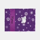 パーソナライズな一流の白くまの紫色の雪片 フリースブランケット (正面(横))