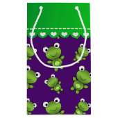 パーソナライズな一流の紫色のカエル スモールペーパーバッグ (裏面)