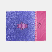 パーソナライズな一流の紫色のカバのネオン青いグリッター フリースブランケット (正面(横))