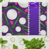 パーソナライズな一流の紫色のゴルフ・ボールのティーのハート キッチンタオル (折り畳み)