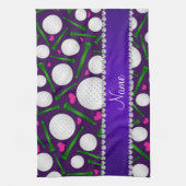 パーソナライズな一流の紫色のゴルフ・ボールのティーのハート キッチンタオル (縦)