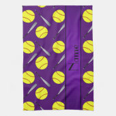 パーソナライズな一流の紫色のソフトボールパターン キッチンタオル (縦)