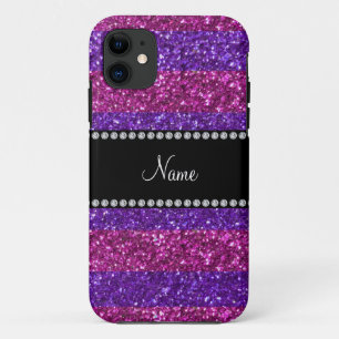 パーソナライズな一流の紫色のピンクのストライブ柄のグリッター iPhone 11 ケース