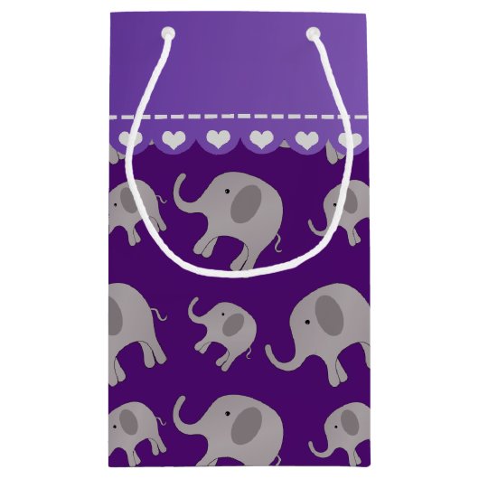 パーソナライズな一流の紫色の灰色象 スモールペーパーバッグ (裏面)