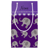 パーソナライズな一流の紫色の灰色象 スモールペーパーバッグ (正面)