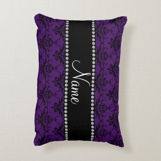 パーソナライズな一流の紫色の黒いダマスク織 アクセントクッション (裏面(縦))