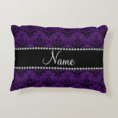 パーソナライズな一流の紫色の黒いダマスク織 アクセントクッション (裏面)