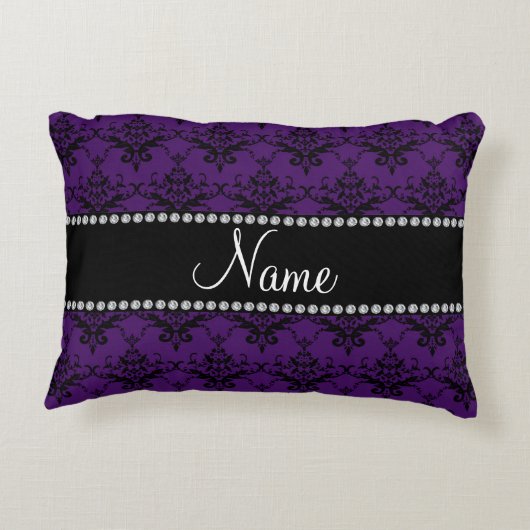 パーソナライズな一流の紫色の黒いダマスク織 アクセントクッション (裏面)