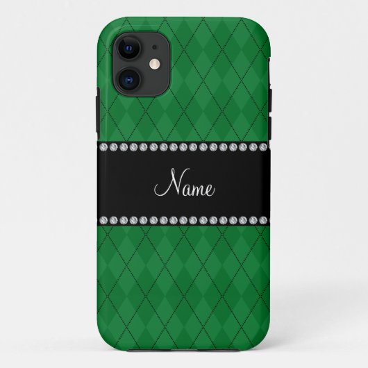パーソナライズな一流の緑のアーガイル柄のなパターン Case-Mate iPhoneケース (裏面)