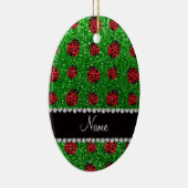 パーソナライズな一流の緑のグリッターのてんとう虫 セラミックオーナメント (右)