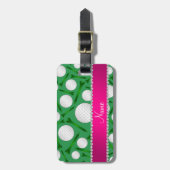 パーソナライズな一流の緑のゴルフ・ボールはピンクのストライブ柄をティーにのせます ラゲッジタグ (正面縦)