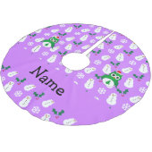 パーソナライズな一流の緑のサンタのフクロウの紫色の雪だるま ブラッシュドポリエステルツリースカート (アングル)