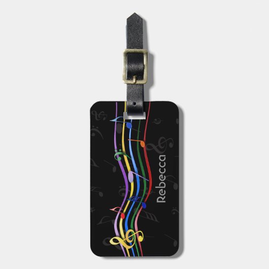 パーソナライズな一流の虹によって着色される音楽ノート ラゲッジタグ (正面縦)