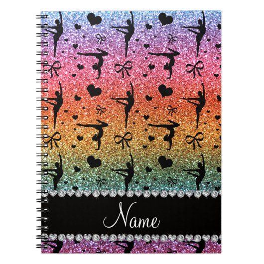 パーソナライズな一流の虹のグリッターの体操 ノートブック (正面)