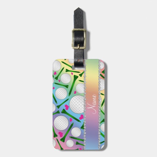 パーソナライズな一流の虹のゴルフ・ボールのティーのハート ラゲッジタグ (正面縦)