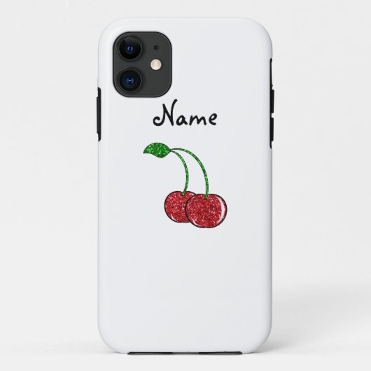 パーソナライズな一流の赤いグリッターのさくらんぼ Case-Mate iPhoneケース (裏面)