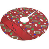 パーソナライズな一流の赤いフットボールのクリスマス ブラッシュドポリエステルツリースカート (アングル)