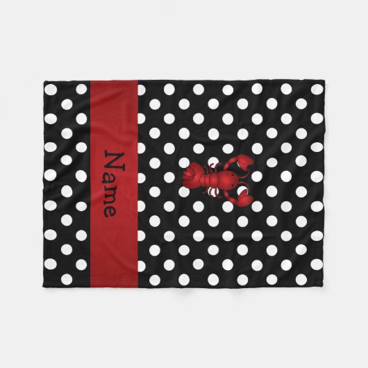 パーソナライズな一流の赤いロブスターの黒の水玉模様 フリースブランケット (正面(横))