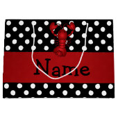 パーソナライズな一流の赤いロブスターの黒の水玉模様 ラージペーパーバッグ (正面)