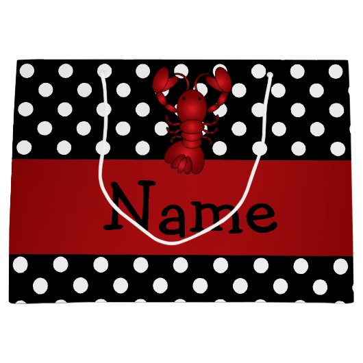 パーソナライズな一流の赤いロブスターの黒の水玉模様 ラージペーパーバッグ (正面)