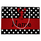 パーソナライズな一流の赤いロブスターの黒の水玉模様 ラージペーパーバッグ (裏面)