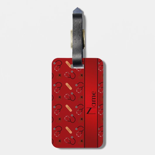 パーソナライズな一流の赤い聴診器の包帯のハート ラゲッジタグ (裏面縦)