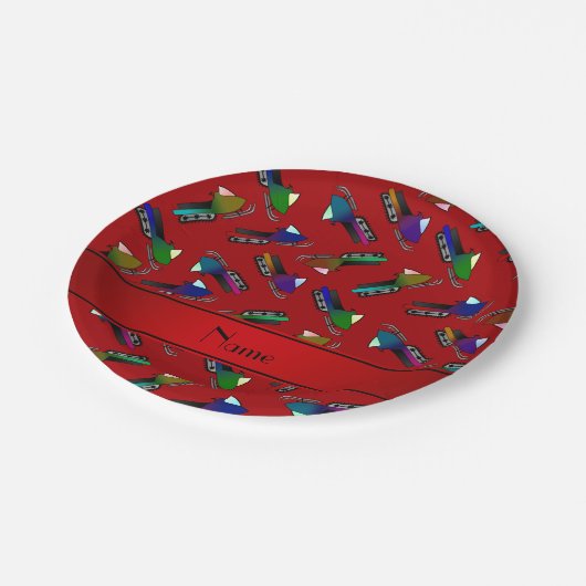 パーソナライズな一流の赤のスノーモービル ペーパープレート (アングル)