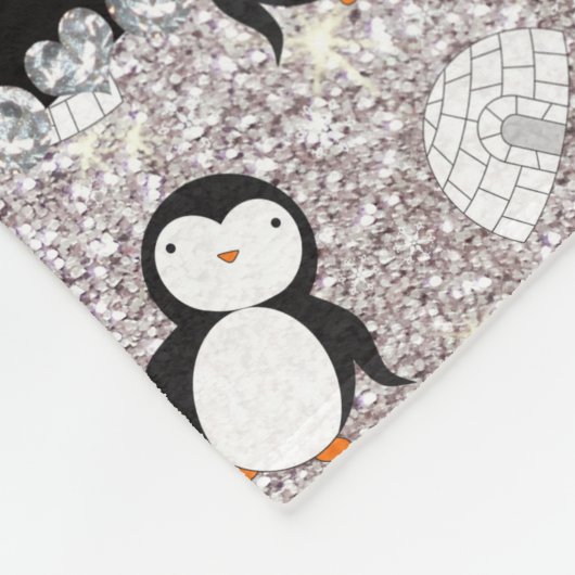 パーソナライズな一流の銀製のグリッターのペンギンのイグルー フリースブランケット (角)