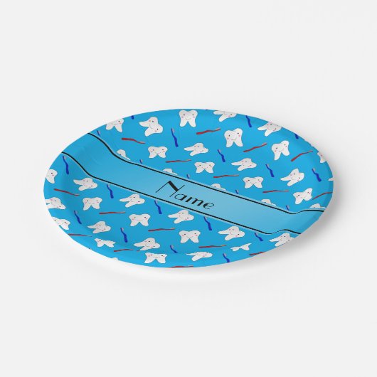 パーソナライズな一流の青のブラシおよび歯パターン ペーパープレート (アングル)