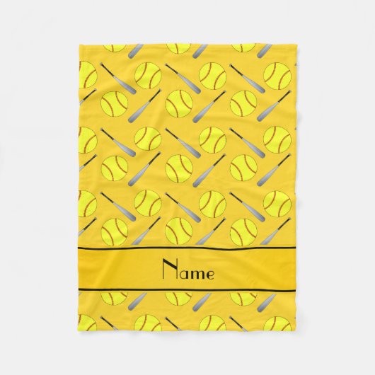 パーソナライズな一流の黄色いソフトボールパターン フリースブランケット (正面)