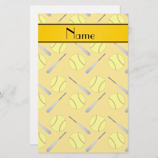 パーソナライズな一流の黄色いソフトボールパターン 便箋 (正面/裏面)