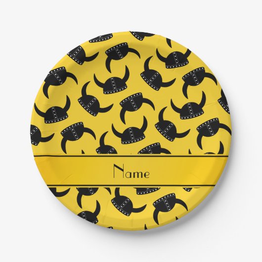 パーソナライズな一流の黄色いバイキングの帽子パターン ペーパープレート (正面)