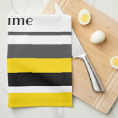 パーソナライズな一流の黄色く黒い灰色白のストライブ柄 キッチンタオル (四つ折り)