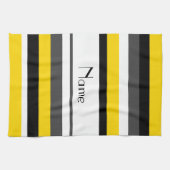 パーソナライズな一流の黄色く黒い灰色白のストライブ柄 キッチンタオル (横)