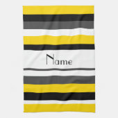 パーソナライズな一流の黄色く黒い灰色白のストライブ柄 キッチンタオル (縦)