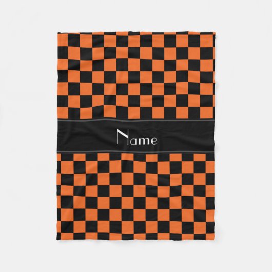 パーソナライズな一流の黒いおよびオレンジのチェッカー フリースブランケット (正面)